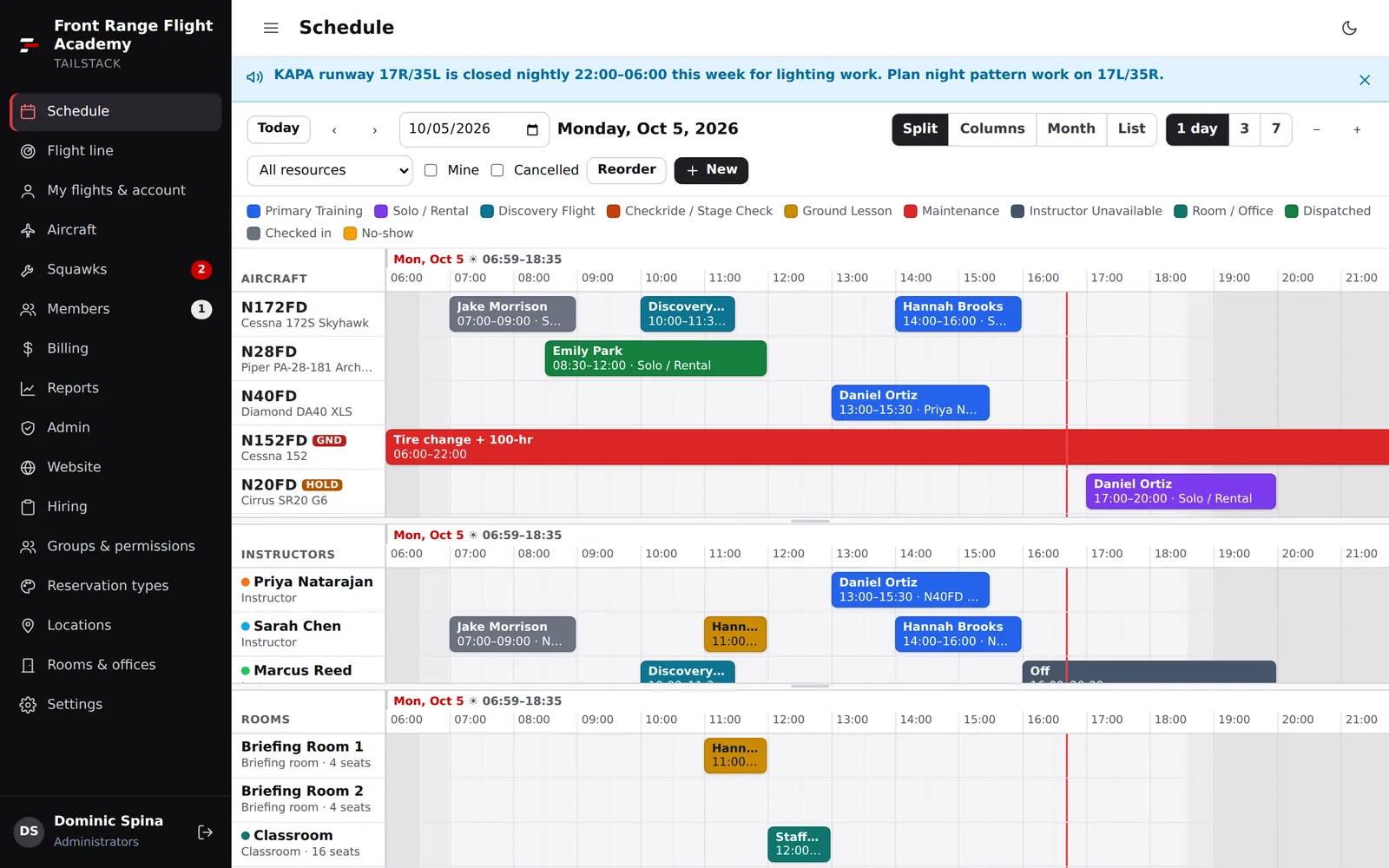 Schedule — split view
